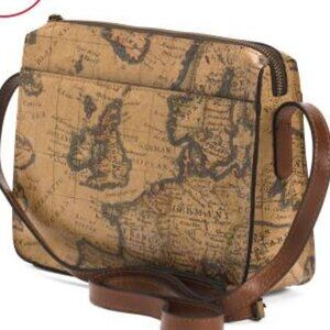 Patricia Nash Vallata Leather Adjustable Crossbody Bag European Map Print- NWT